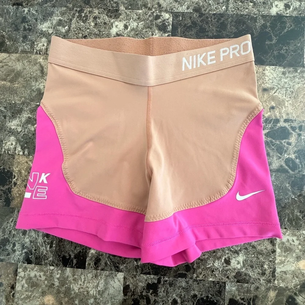 Nike Pro 3” training  Women's Athletic Shorts in Pink and Tan color size small